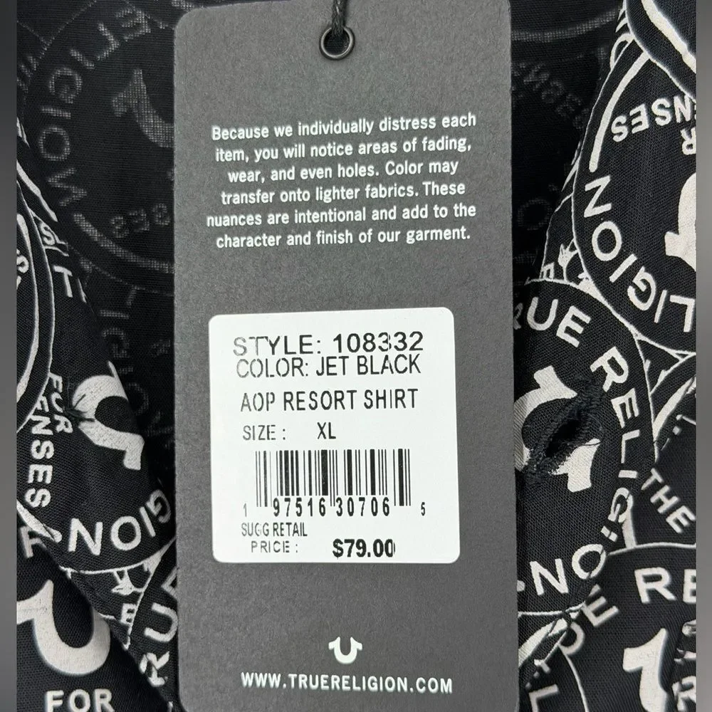 NWT True Religion Men’s Black and White Casual Shirt XL